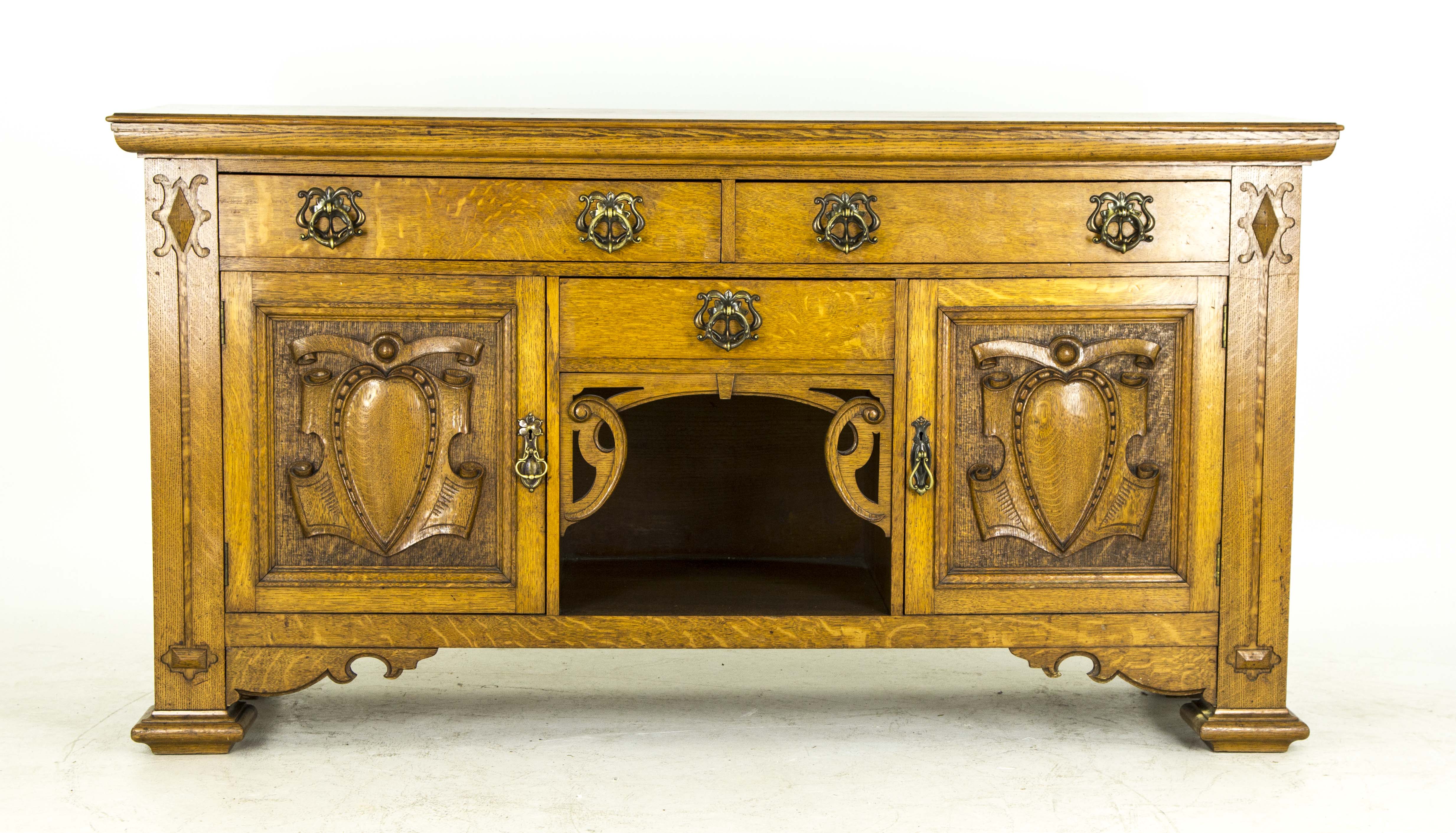antique oak sideboard, oak sideboard, french oak sideboard, art nouveau sideboard