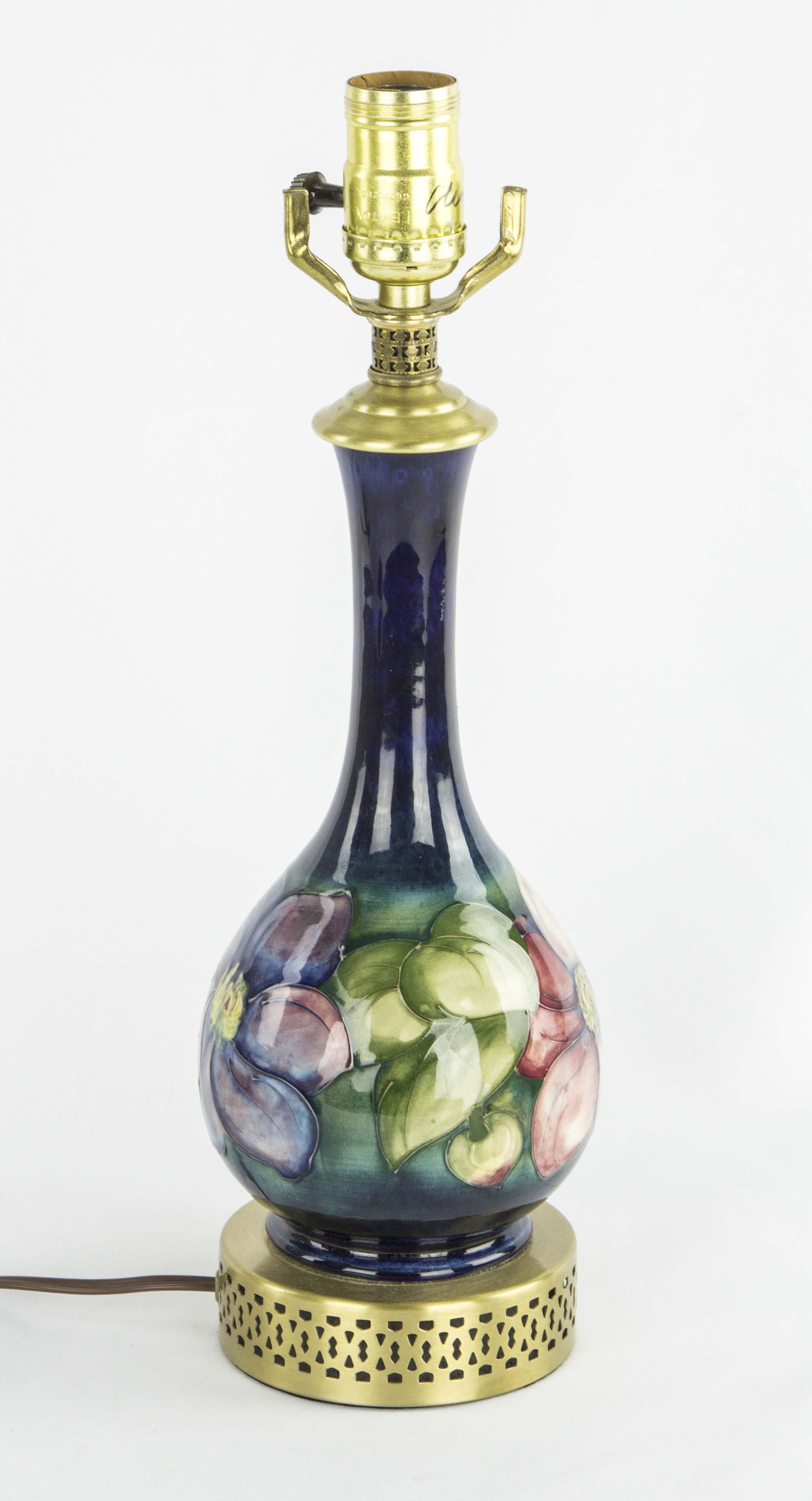 moorcroft table lamp, cobalt blue moorcroft table lamp, William Moorcroft