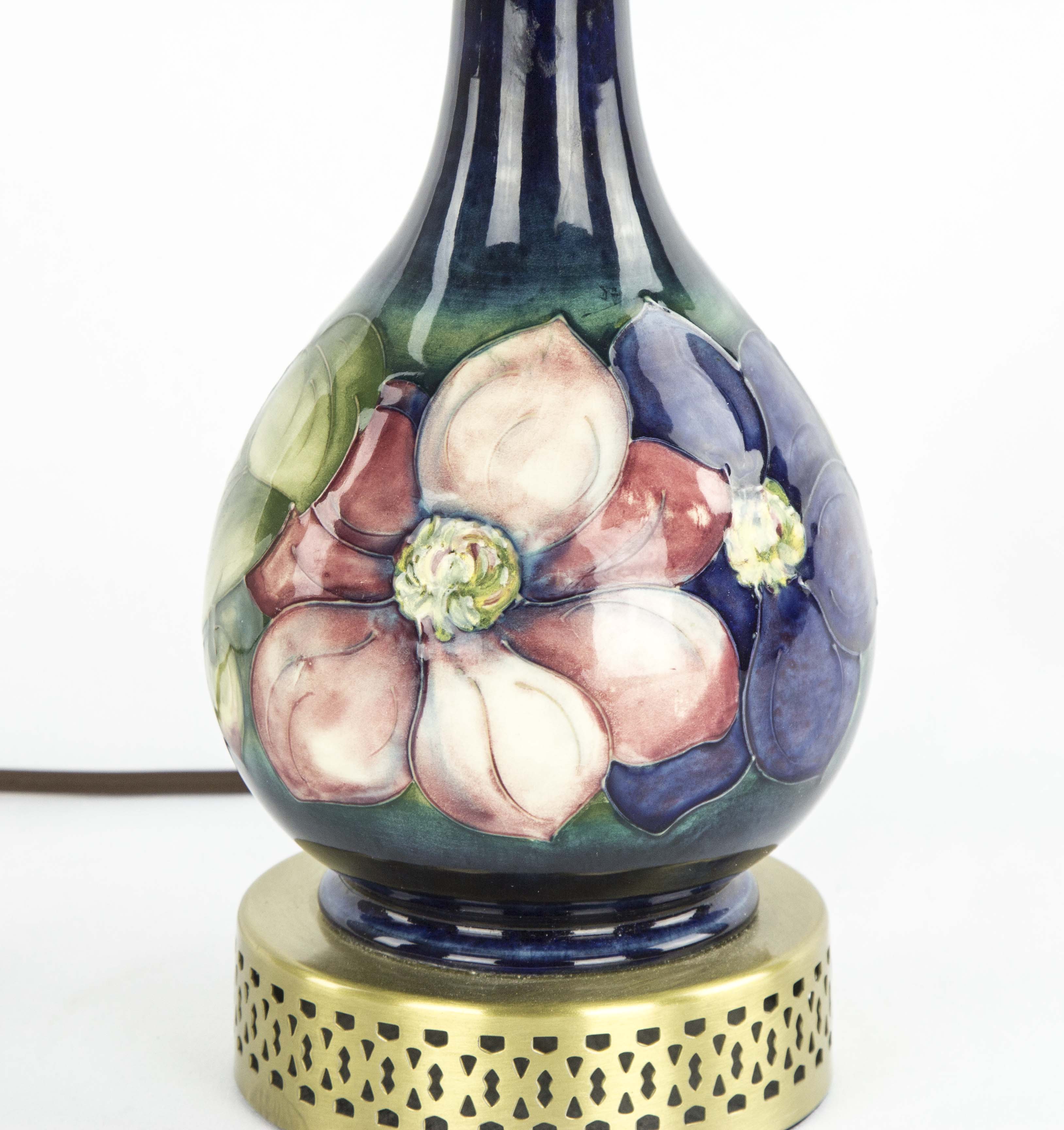 moorcroft table lamp, cobalt blue moorcroft table lamp, William Moorcroft
